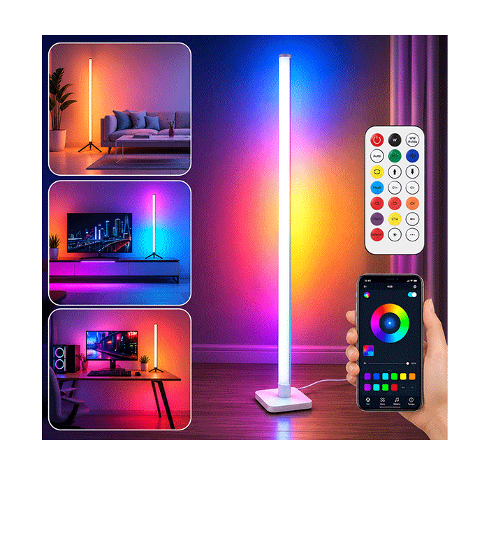 Luminária-LED-RGB Luminária LED RGB Inteligente de Chão com Controlo Remoto e App - Imagem 1